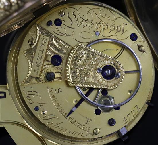 Joseph Johnson, Liverpool, a George III 18ct three-colour gold open-face keywind lever pocket watch, No. 4727,